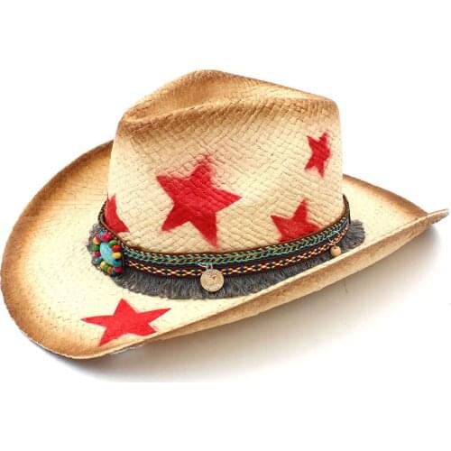 2019 Handmade Weave Straw Women Sun Hat With Tassel Ribbon Star Fashion Lady Sombrero Hombre Cowboy Jazz Caps Size 58CM