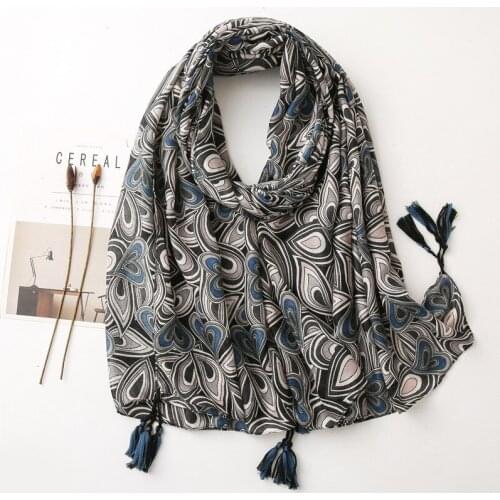 2020 Women Printed Pattern Cotton Tassel Scarf 10pcs/lot