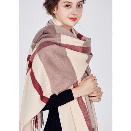 Wool Scarf Women In Autumn and Winter Korean Version of Joker Scarf Thick Warm Long Plaid Winter Cashmere Shawl Dual-use