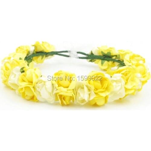 Bohemia Handmade Flower Crown Rustic Vintage Yellow Head Band for Girls Women Bridesmaid Birthday Gifts Diy Floral Head Wreath