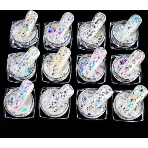 1Set Nail Art Hexagon Star Rectangle Shape Ocean Star Ultra Thin Glitter 0.2/1/2mm Mix Size Mermaid Nail Flake Glitter For Nail
