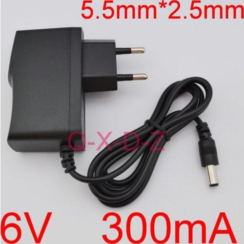 1pcs 6V 300mA AC 100V-240V Converter power Adapter DC 6V 0.3A Switching power supply EU Plug DC 5.5mm x 2.1mm -2.5mm