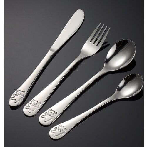 1Pcs Children Stainless Steel Cutlery Set Dinnerware Sets Cute Bear Kid Tableware Fork Dining Lunch Appliance Spoon Fork Knife
