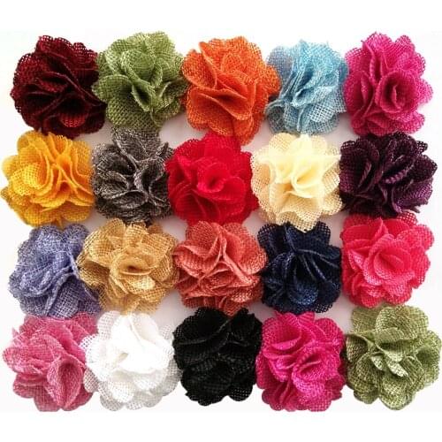 2" Burlap Flowers DIY Farib hair flower For Headbands Clothing Dress 150pcs/lot 18 color In stock free shipping