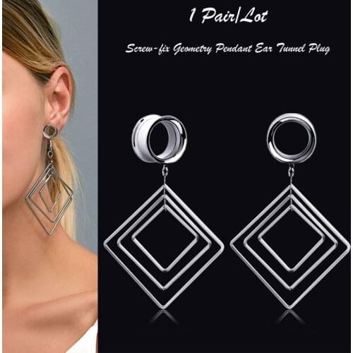 2Pieces Rhombus Dangle Ear Plugs and Tunnels Earrings Steel Ear Expansions Ear Reamer Ear Dilations Tunnels In The Ear Pircing