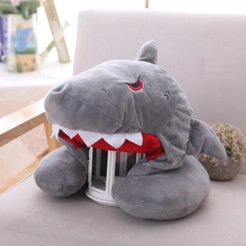 Cute Animal Shark 2 In 1 Hooded U Shaped Neck Pillow Cap Travel Hoodie Cartoon Dinosaur Panda Neck Support Head Rest Sleep