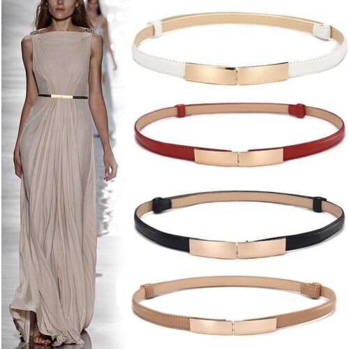 2019 Fashion Women Lady Leather Belt Thin Skinny Metal Gold Elastic Buckle Waistband Belt Dress Clothing Accessories