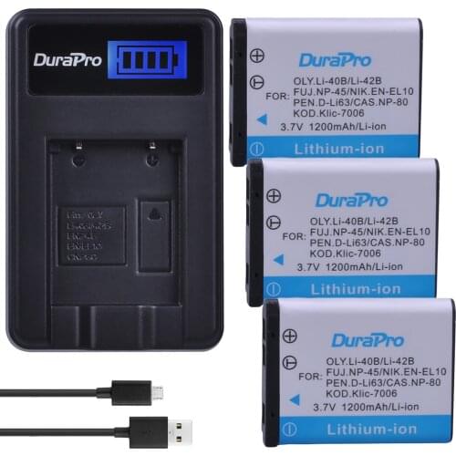 3pcs Li-40B LI-42B LI 40B 42B LI40B Batteries + LCD USB Charger for FUJIFILM NP-45 NP 45 NP45 NP 45A 45B 45S For Nikon EN-EL10