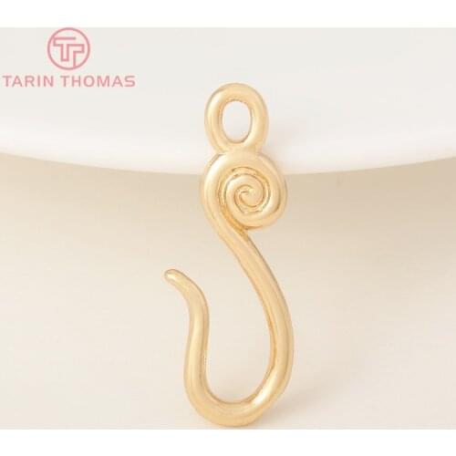 4PCS 10x17MM 24K Champagne Gold Color Plated Brass Hook Charms Pendants High Quality Diy Jewelry Accessories