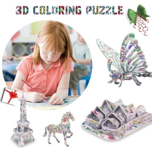 3D Coloring Puzzles DIY Assembly Jigsaw Puzzle for Adults Kids Educational Toy Dinosaur Puzzle Games with Coloring Set Model Kit