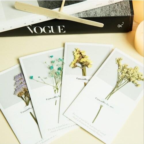 5pcs/lot White greeting card dried flowers gift wishes message Valentines day flowers decoration DIY 16.5*10.5CM