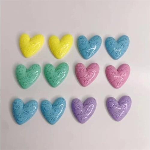 Spring 50pcs/lot cartoon Smiley letters decoration resin hearts shape flatback without holes beads diy jewelry earring accessory