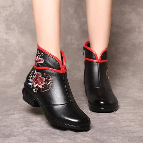 AARDIMI Platform Mothers Boots Women Handmade Vintage Genuine Leather Winter Shoes Woman Ankle With Embroider Footwear Sneakers