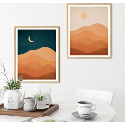 Abstract Landscape Sun and Moon Scene Boho Canvas Prints Painting Wall Art Pictures Posters for Living Room Home Decor No Frame