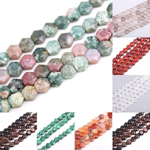 8mm Natural Stone Colorful Agate Malachite Crystal Hexagon Piece Loose Spacer Beads for Jewelry Making DIY Bracelet Necklace 15"
