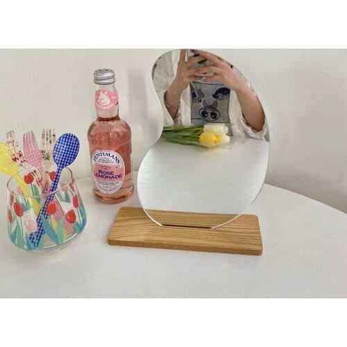 Household Decorative Mirrors Bathroom Accessories Irregular Desktop Makeup Mirrors Acrylic Ornaments Wooden Standing Mirrors