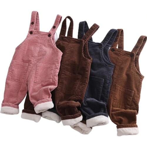 Children Kids Overalls Pants Boys Girls Pocket Corduroy Thick Casual Overalls Jumpsuits Baby Clothing Overalls 0-3Y
