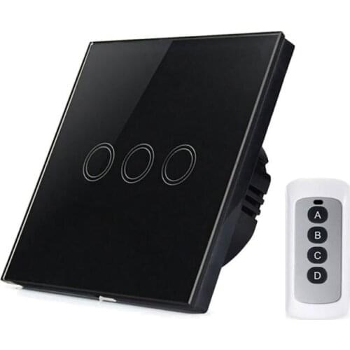 EU 3 Gang Wireless Remote Control Wall Light Switch White Black Crystal Glass Panel Touch Switch +Remote Control for Smart Home