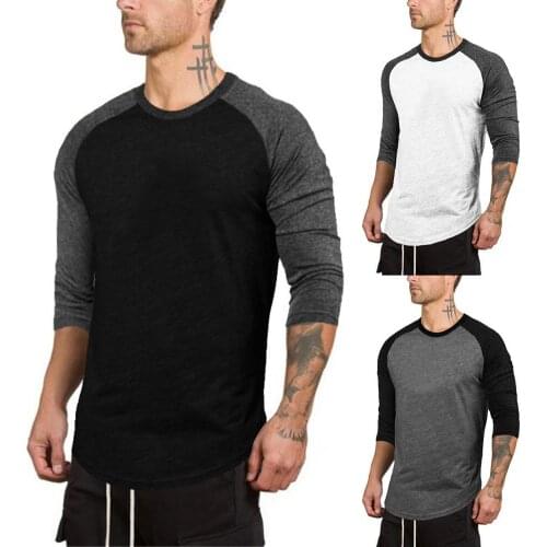Sporty Men 3/4 Sleeve O Neck Color Patchwork Cotton T-shirt Bottoming Top Cotton Thin T-shirt Bottoming Top Tee Shirt homme