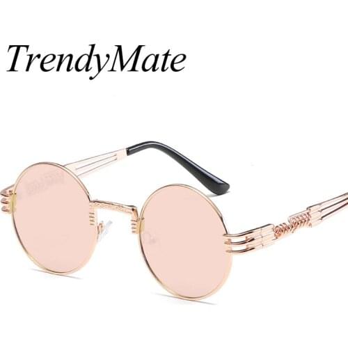 Gothic Steampunk Sunglasses Men Women Metal Wrap Eyeglasses Round Shades Brand Designer Sun Glasses Mirror High Quality 1075T