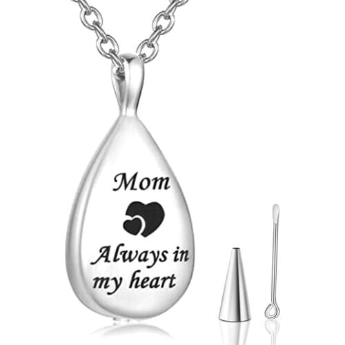 Custom engraving Stainless Steel Cremation Urn Necklace for Ashes Urn Jewelry Always in My Heart Memorial Pendant with Fill Kit