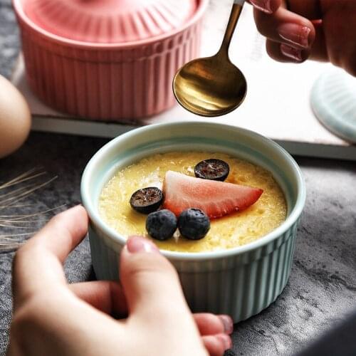 Ceramic Baking Bowl With Lid Pudding Baking Roast Steamed Egg Bowl Household Creative Baked Rice Steamed Egg Bowl Small