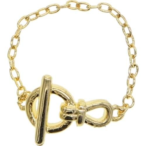 Yellow Gold Color Plating Chain Shape RING Unisex Vintage Gothic Chunky Midi Ring Antique Jewelry Accessory