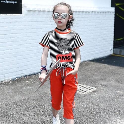Summer Clothing Set Toddler Girl Clothes Set Stripe T Shirt + Pants Tracksuits Childhood Clothes for Girls 3 4 6 8 9 10 12 Years