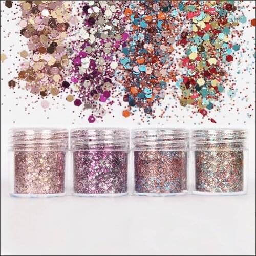Colorful Hexagon Glitter Mix In Christmas Theme Embellishment for Resin Crafts Festive Jewelry Tools Uv Resin Pigment (4 pcs)