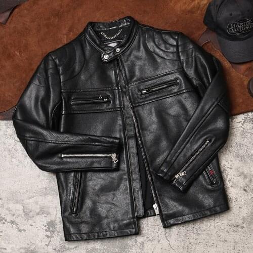 High Quality Leather Jacket Men Slim Thick Cow Leather Coats Stand Collar Motorcycle Jacket Streetwear Mens Clothes WPY3888
