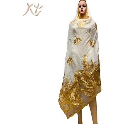 Hot Sale Muslim African Women Dubai Scarf Big Size Embroidery Cotton splicing with Net Women Hijab Scarf Sc-61