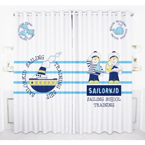 Custom Made 2x Window Drapery Curtain Nursery Kids Children Room Window Dressing Tulle Sheer 200x260cm Sailor Sailing Ship White