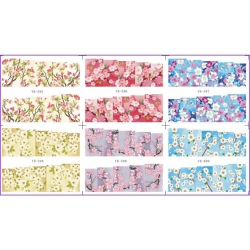 6 PACK/ LOT WATER DECAL NAIL ART NAIL STICKER FULL PAGE PLUM BLOSSOM FLOWER YB595-600