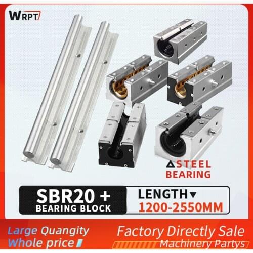 SBR20 guide rail bracket cylindrical linear sliding bearing slide rail 1PCS slider lengthening set length = 1200MM-2550MM