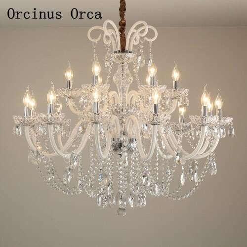 New European Luxury White Crystal Chandelier Living Room Dining Room French Romantic Creative LED Silver Glass Chandelier