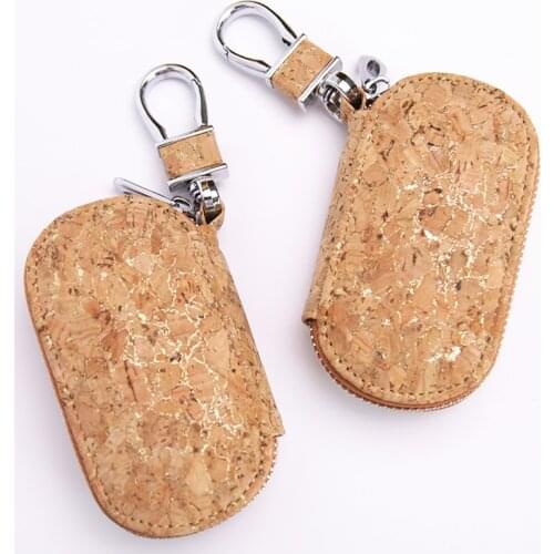New Arrival Genuine Cork Car Key Holder Fashion Women Gift Organizer Natural Wooden Leather Key Case