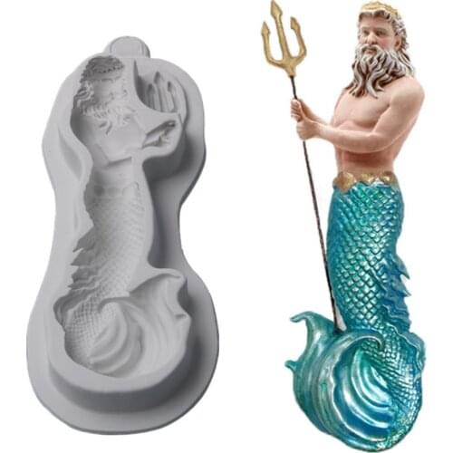 New Neptune King Mermaid Silicone Mold for Fondant Cake Decor Cupcakes Sugarcraft Fondant Mold Chocolate Dessert Pan Baking Tool