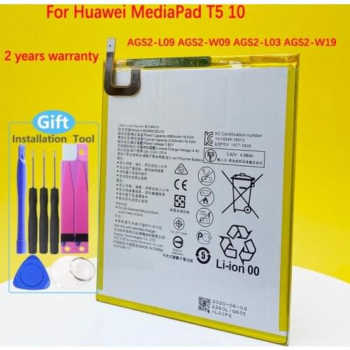 MediaPad T5 10 Battery For Huawei MediaPad T5 10 AGS2-L09 AGS2-W09 AGS2-L03 AGS2-W19 Tablet Battery+Tracking Code 5100mah