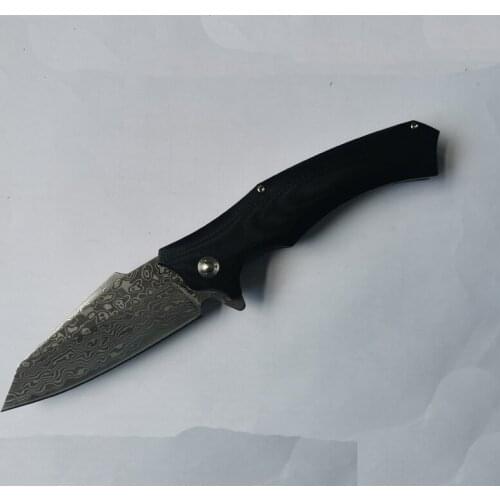 Top Quality Strong Flipper Folding Knife VG10 Damascus Steel Blade Steel Sheet + G10 Handle Folder Knife M0512