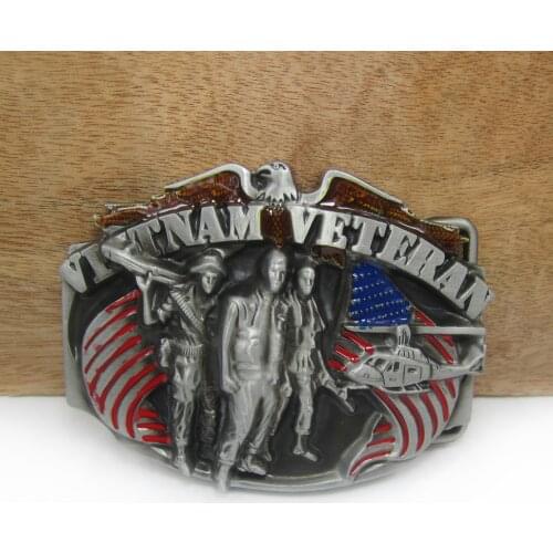 BuckleClub wholesale VIETNAM VETERAN military western cowboy jeans belt buckle FP-02480 pewter finish 4cm width loop