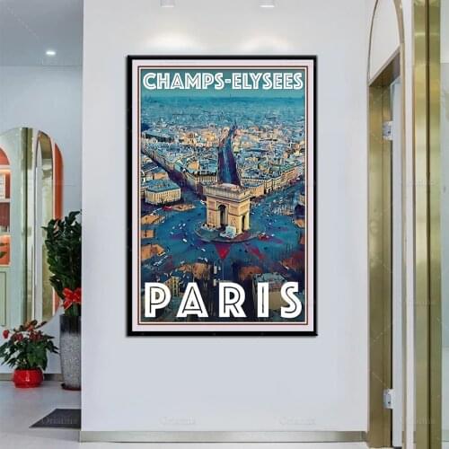 Retro Vintage Style Travel Poster Paris -Champs Elysee Oil Painting Posters and Prints on Canvas Wall Art Modular Pictures Decor