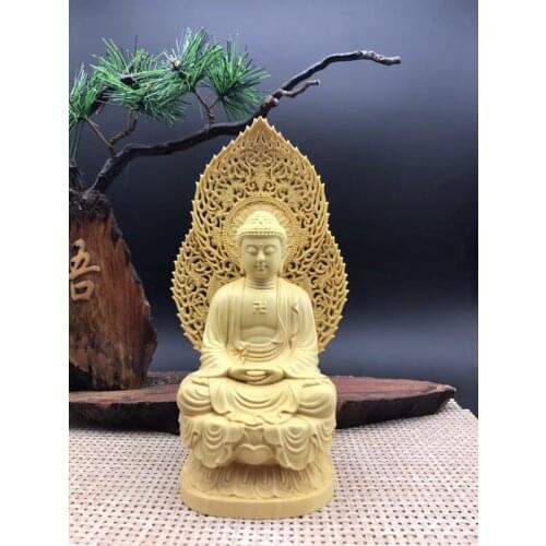 BOXWOOD CARVINGS SAKYAMUNI BUDDHA AMITABHA BUDDHISM DECORATION LUCKY CRAFTS