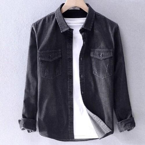 Korean Style Mens Business Casual Denim Shirt Spring And Autumn New Trend All-match Cowboy Thin Jacket Male Classic Brand Top