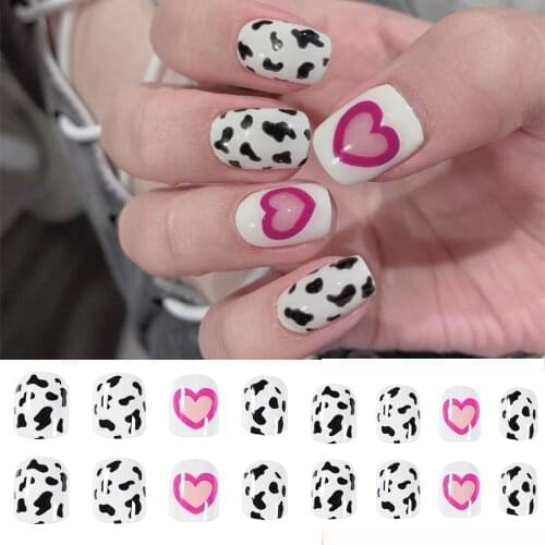 Milk Cow Design Pattern False Nail Wear Manicure Finished Fake Nails Waterproof Removable Nail Patch 24Pcs/Box