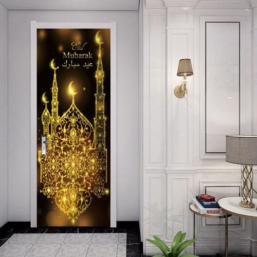 Happy Ramadan Muslim Door Sticker Removable Waterproof Wall Sticker Bedroom Living Room DIY Wallpaper