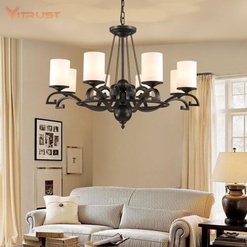 Nordic Iron Chandelier Lighting Fixture Minimalist Black Hanging Lights country wrought iron suspension Modern lamps AC110-240v