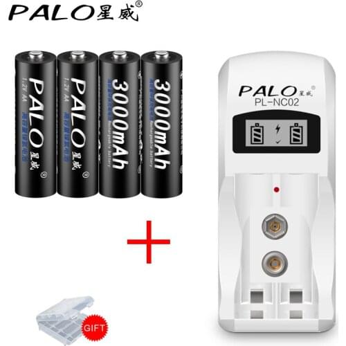 Smart LCD Battery Charger for 1.2v Ni-MH AA AAA 9V 6F22 Ni-Mh Rechargeable Battery+4 pcs AA Rechargeabl batteries 3000mah