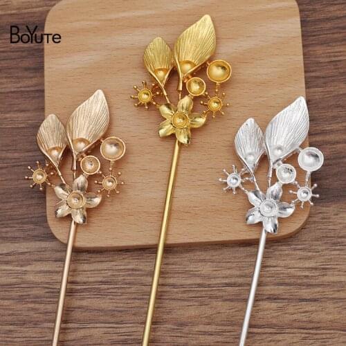 BoYuTe (10 Pieces/Lot) 38*51MM Alloy Flower Hair Stick Materials Handmade Diy Jewelry Accessories Wholesale