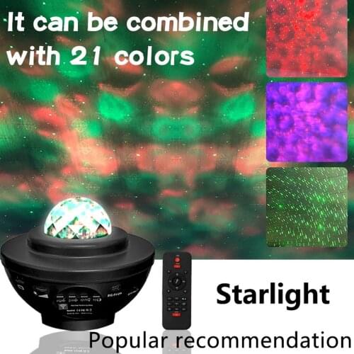 LED Star&Water Wave Projector Can Connect To Bluetooth USB Remote Control Music Player Relax Star Night Light Gifts for Children