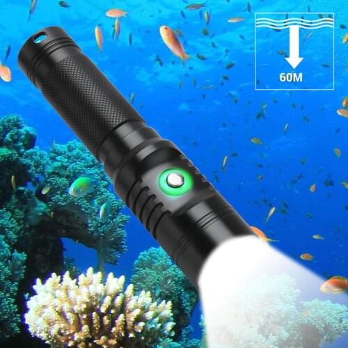 Diving LED Flashlight Dive 80 Meter XM-L2 LED 21700 Waterproof IPX8 Underwater Camping Lanterna Torch Lamp